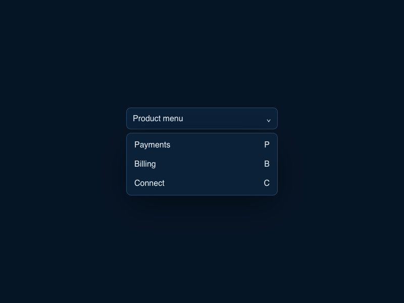 Stripe-inspired Menus — product category menu